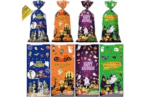 Artby7 Halloween Candy Bags - 50 PCS Cellophane Treat Bags, 4 Styles Party Favors