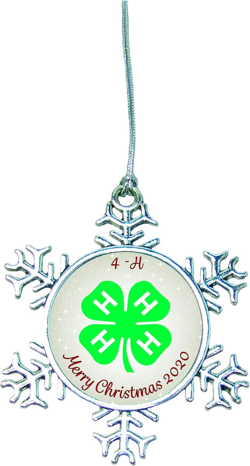 4-H Club Snowflake Merry Christmas Silver Metal Ornament Gift Agriculture