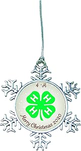 4-H Club Snowflake Merry Christmas Silver Metal Ornament Gift Agriculture