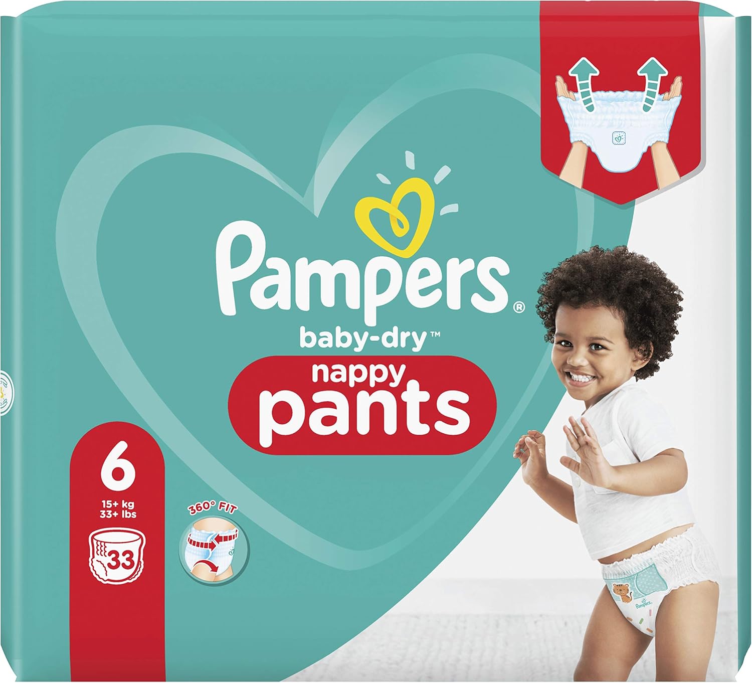 Pampers Nappies Size 6 (15kg+) - Baby Dry Pants Nappies, 33 Pants, White, Size 6 (33 Count) - Image 3