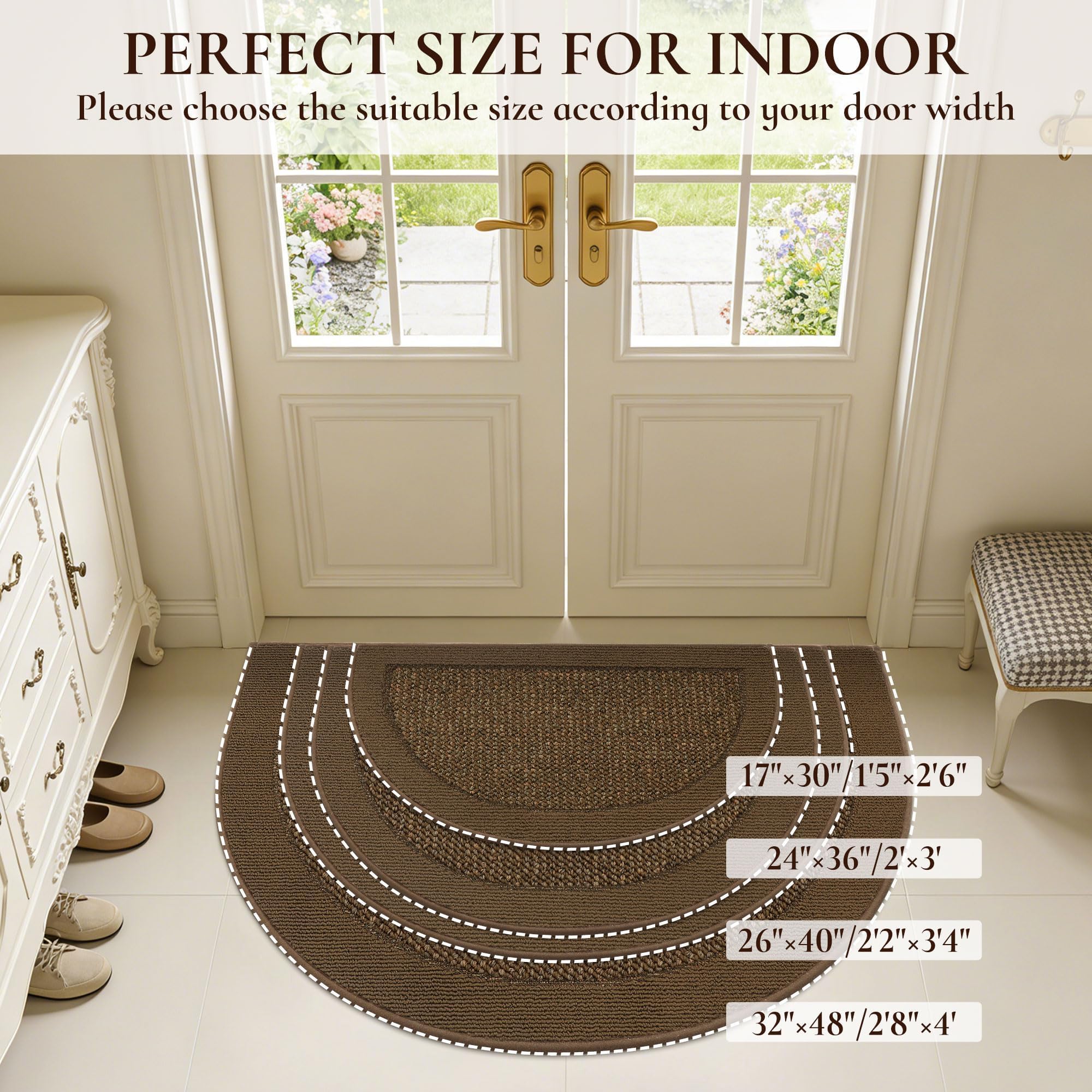 Condition photo showing New/Like New for floorhug half circle door mat indoor entrance welcome, non-slip washable doormat, trap dirt and mois