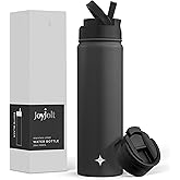 JoyJolt Triple Insulated Water Bottle with Straw Lid AND Flip Lid! 22oz Water Bottle, 12 Hour Hot/Cold Vacuum Insulated Stainless Steel Water Bottle. BPA-Free Leakproof Water Bottles - Thermos Bottle
