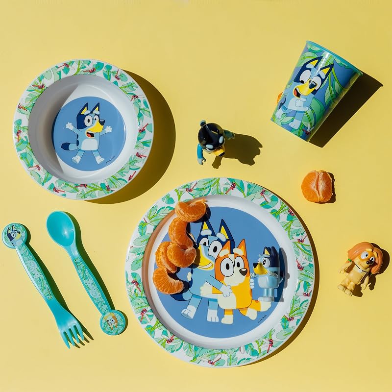 CONJUNTO MICRO 5 PEÇAS (PRATO, TIGELA, VIDRO E TALHERES) NUMA CAIXA AZUL