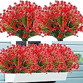 NOV FIRE Outdoor Artificial Fake Flowers - 8 Bundles Plastic Flowers Outdoors Plants UV Resistant Faux Flowers for Indoor Outdoor Garden Hanging Porch Window Box Wedding Decor(Red)