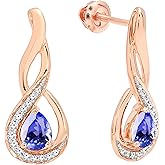 Dazzlingrock Collection 5X4mm Each Pear Gemstone & Round Natural Diamond Women Infinity Teardrop Earrings, in Real Solid Gold