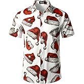 JOGAL Men's Christmas Shirt Santa Claus Party Flamingo Casual Hawaiian Shirts