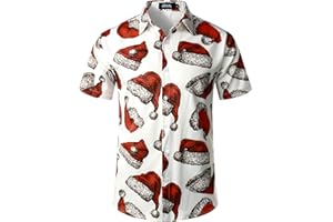 JOGAL Men's Christmas Shirt Santa Claus Party Flamingo Casual Hawaiian Shirts