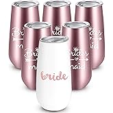 Bride to Be Champagne Flute | 6 oz Bride Tribe Stainless Steel Wine Tumblers | Engagement Wedding Gifts Bridesmaids Mugs Bachelorette Party Supplies & Games | Insulated Skinny Rose Gold Cups
