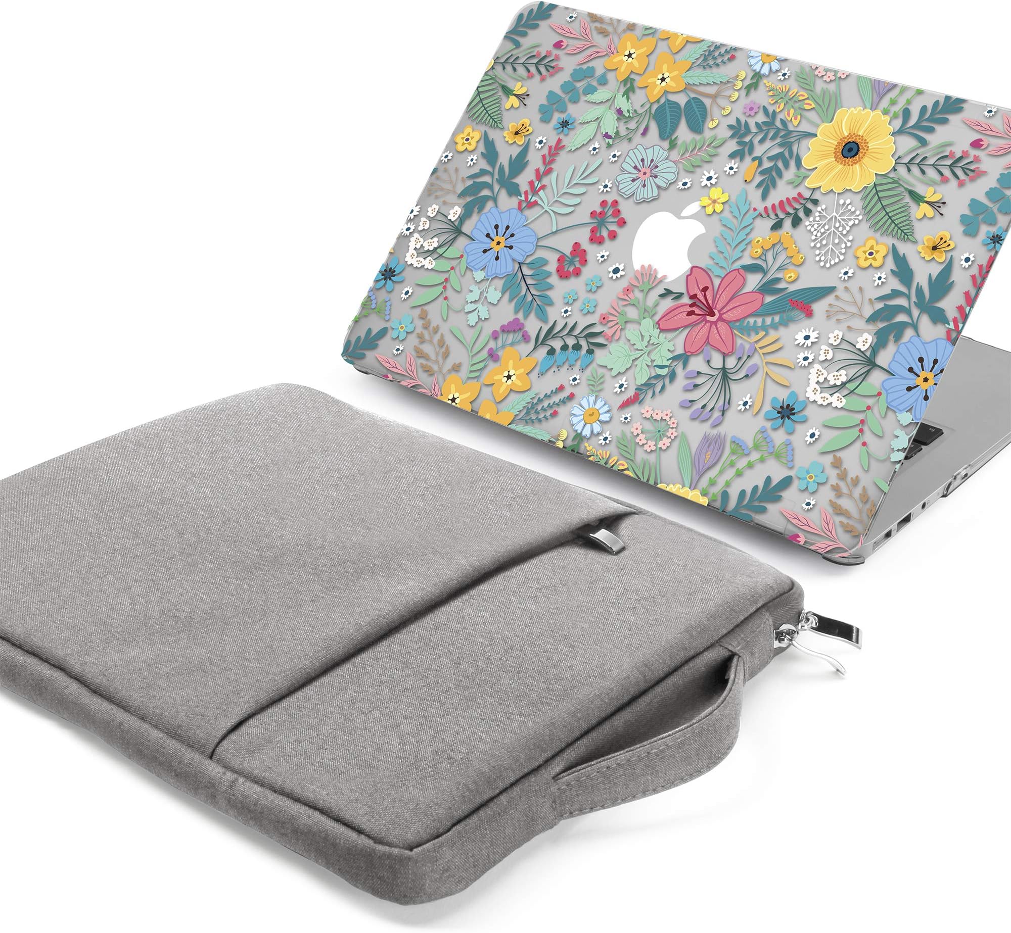GMYLE MacBook Air 13 Inch Case A1466 A1369 Old Version 2010 2017 and 13 13.3 Inch Handle Carrying Sleeve Bag 2 in 1 Set (Cheery Fresh Floral & Grey)