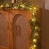 DecorbyHannah Christmas Garland with Lights, 9Ft Prelit Real Touch Artificial Norfolk Pine Cedar Evergreen Garland for Mantle, Lighted Xmas Garlands for Stairs Railing Fireplace Table Outdoor Decor