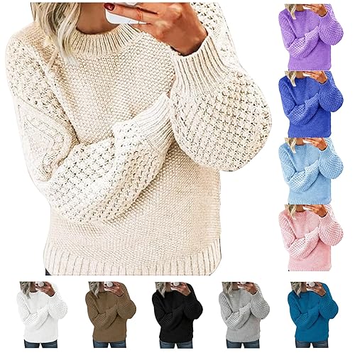 jumpers for women uk,Jumpers for Women UK Chunky Knit Ladies Jumper V-Neck Solid Color Knitted Sweaters Ribbed Cuffs Crew Neck Soft Sweatshirt Casual Long Sleeve Pullover Tops Beige M