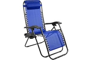 Elevon Zero Gravity Chair with Cup Holder & Removable Pillow, Adjustable Reclining Outdoor Patio Folding Chairs for Adults Portable Lounge Chair Furniture for Poolside, Lawn, Beach, Camping, Blue