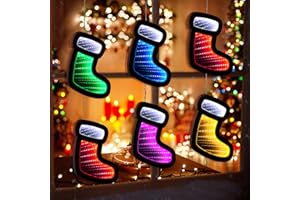 LPHIANX Christmas Infinity Lights, 7'' led Christmas Lights 6PCS Christmas Stockings for Christmas Decorations Indoor, Christmas Decorations for Christmas Party &Tree Door Glass Decor