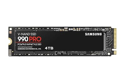 Samsung 990 PRO SSD 4TB PCIe 4.0 M.2 2280 Internal Solid State Hard Drive, Seq. Read Speeds Up to 7,450 MB/s for High End Computing, Gaming, and Heavy Duty Workstations, MZ-V9P4T0B/AM