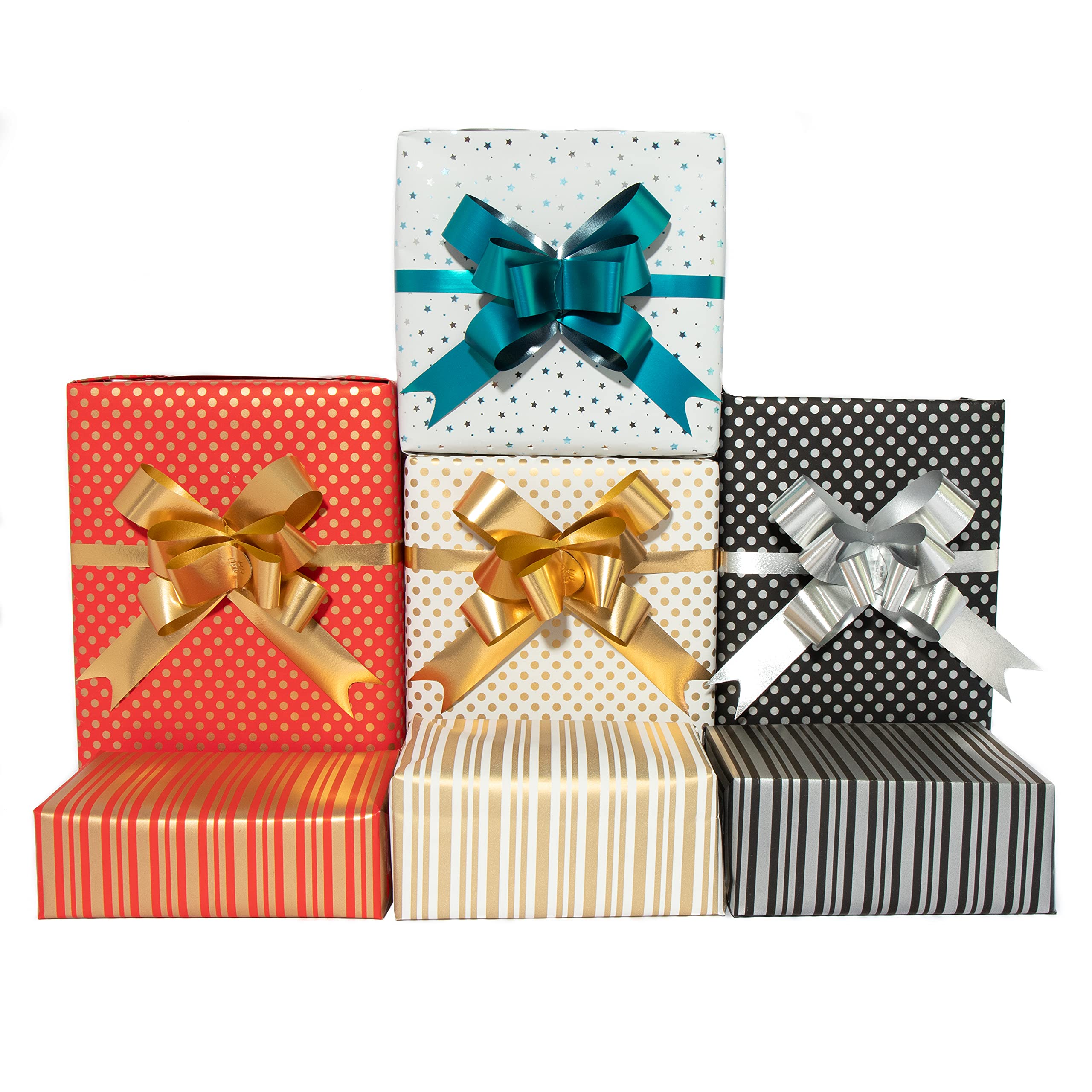 Wrapping Paper Gift Wrap Multipack (4) x Sheets with Small Pull Bows