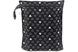 Bumkins Disney Waterproof Wet Bag for Baby, Travel, Swim Suit, Cloth Diapers, Pump Parts, Pool, Beach, Gym Clothes, Toiletry, Hook to Stroller, Daycare, Zip Reusable Wetdry Packing, Mickey Mouse Icon