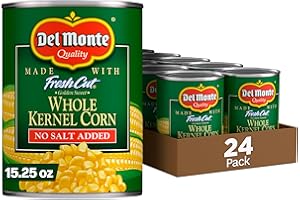 Del Monte Canned Golden Sweet Whole Kernel Corn No Salt Added, 15.25 Ounce (Pack of 24) Canned Corn