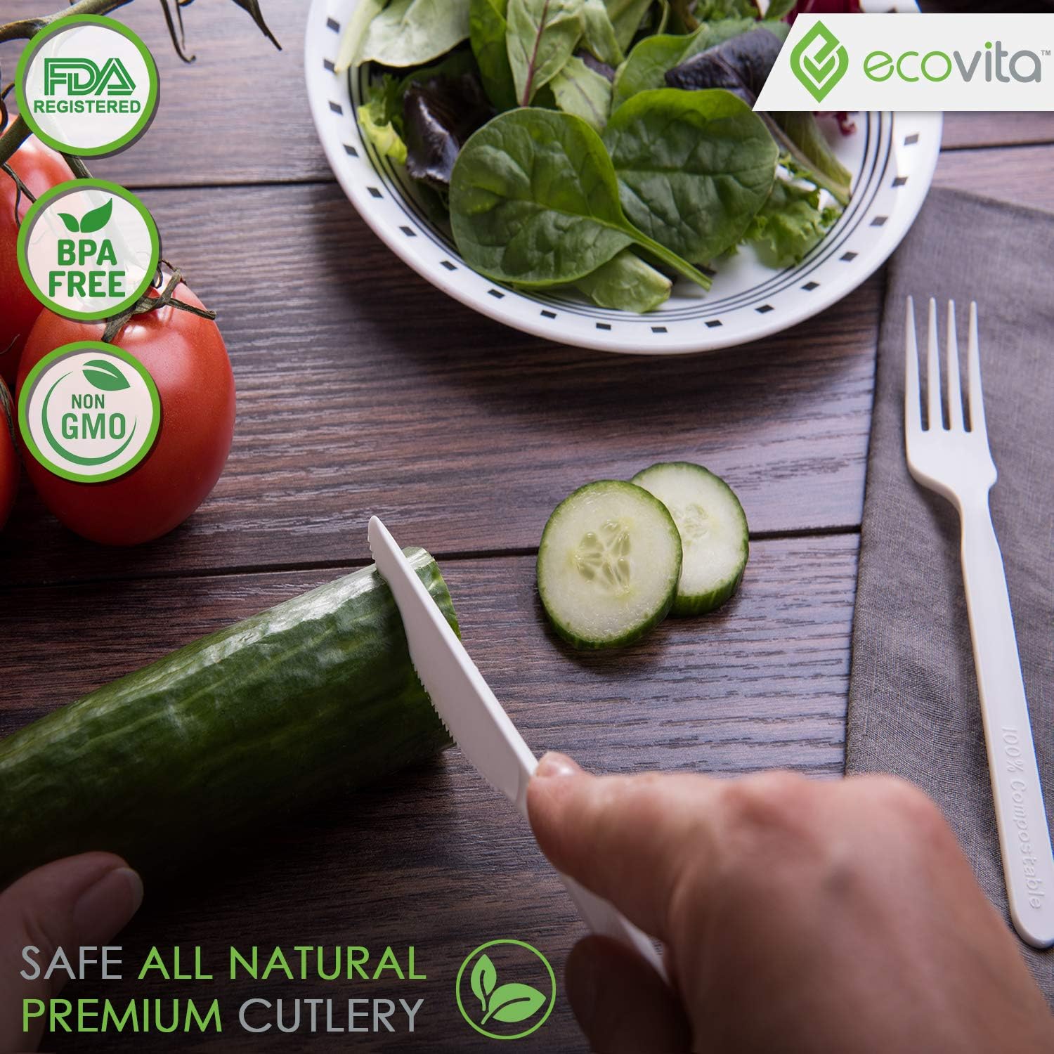 100% Compostable Spoons - 500 Large Disposable Utensils (6.5 in.) Bulk Size Eco Friendly Durable and Heat Resistant Alternative to Plastic Spoons with Convenient Tray by Ecovita: Industrial & Scientific