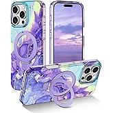 Lamcase for iPhone 16 Pro Case with Magnetic Invisible Ring Stand [Compatible with MagSafe], Full Body Rugged Slim Women Men Girl Shockproof Marble Pattern Design Case, Violet