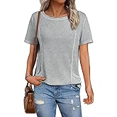 BLENCOT Women's Short Sleeve Shirt Top for Women Trendy Crew Neck Blouse Basic Waffle Tshirts Tunic with Pocket