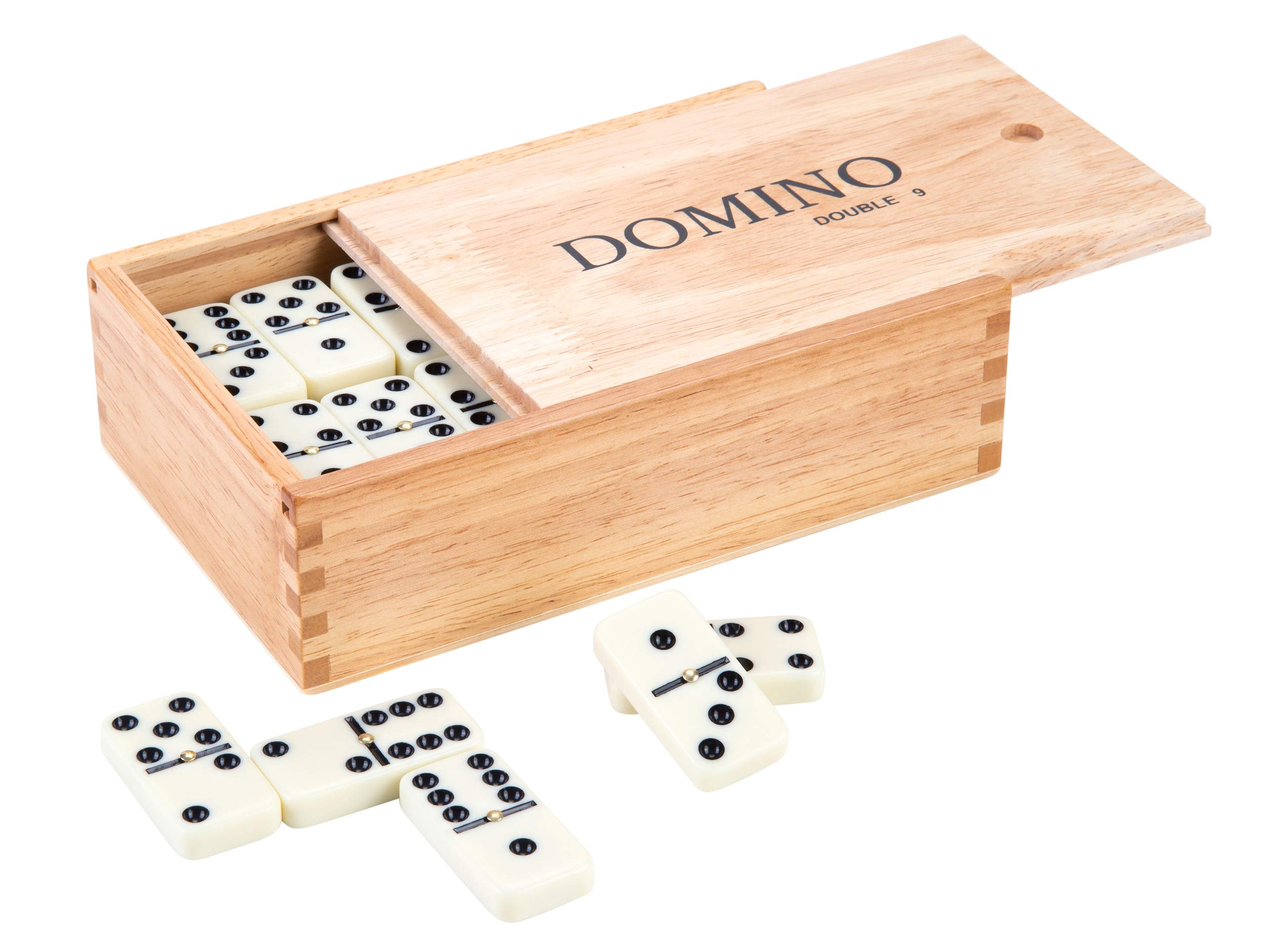 Engelhart - 250123 -Large Double 9 Domino Set with 10mm Thick Tiles and 55 Spinner Dominoes in Wooden Storage Box – Durable Family Game