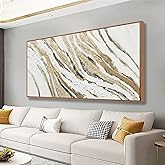 Abstract Canvas Wall Art Large Size Modern Art Paintings Abstract Painting With Golden And White Lines Minimalist Artwork Decor For Living Room Bedroom Corridor Framed 29" X 58"