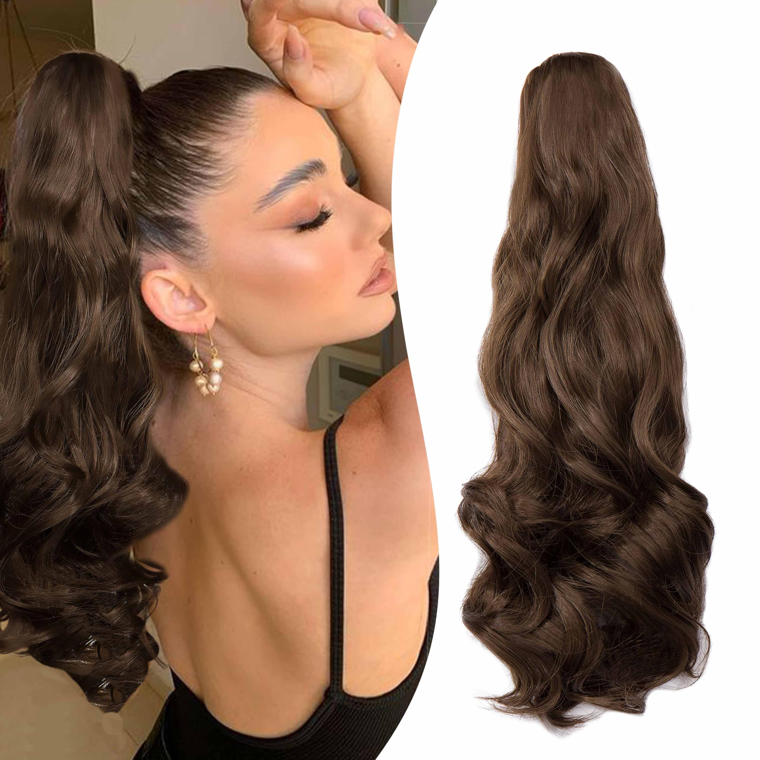 Gairyan 20inch Chestnut Brown Wavy Curly Ponytail Extension Clip in Ponytail Hair Extensions — image 1