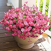 HyeFlora Artificial Flowers for Outdoors Fake Plants Outside Decoration, 12 Bundles Silk Pink Morning Glory with Eucalyptus UV Resistant Look Real Faux Flowers for Planter Front Door Yard Gardens Home