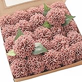 Floroom Artificial Dahlia Flowers 25pcs Real Looking Dusty Rose Foam Fake Roses with Stems for DIY Wedding Bouquets Bridal Shower Centerpieces Floral Arrangements Party Tables Home Decoration