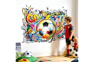 decalmile 3D Soccer Wall Stickers Football Sport Breakthrough Wall Decals Boys Bedroom Playroom Teenager Room Home Decor
