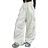 SANGTREE Toddler & Girls' Drawstring Elastic Waist Y2k Baggy Cargo Pants with Zipper Pockets, 4-14 Years