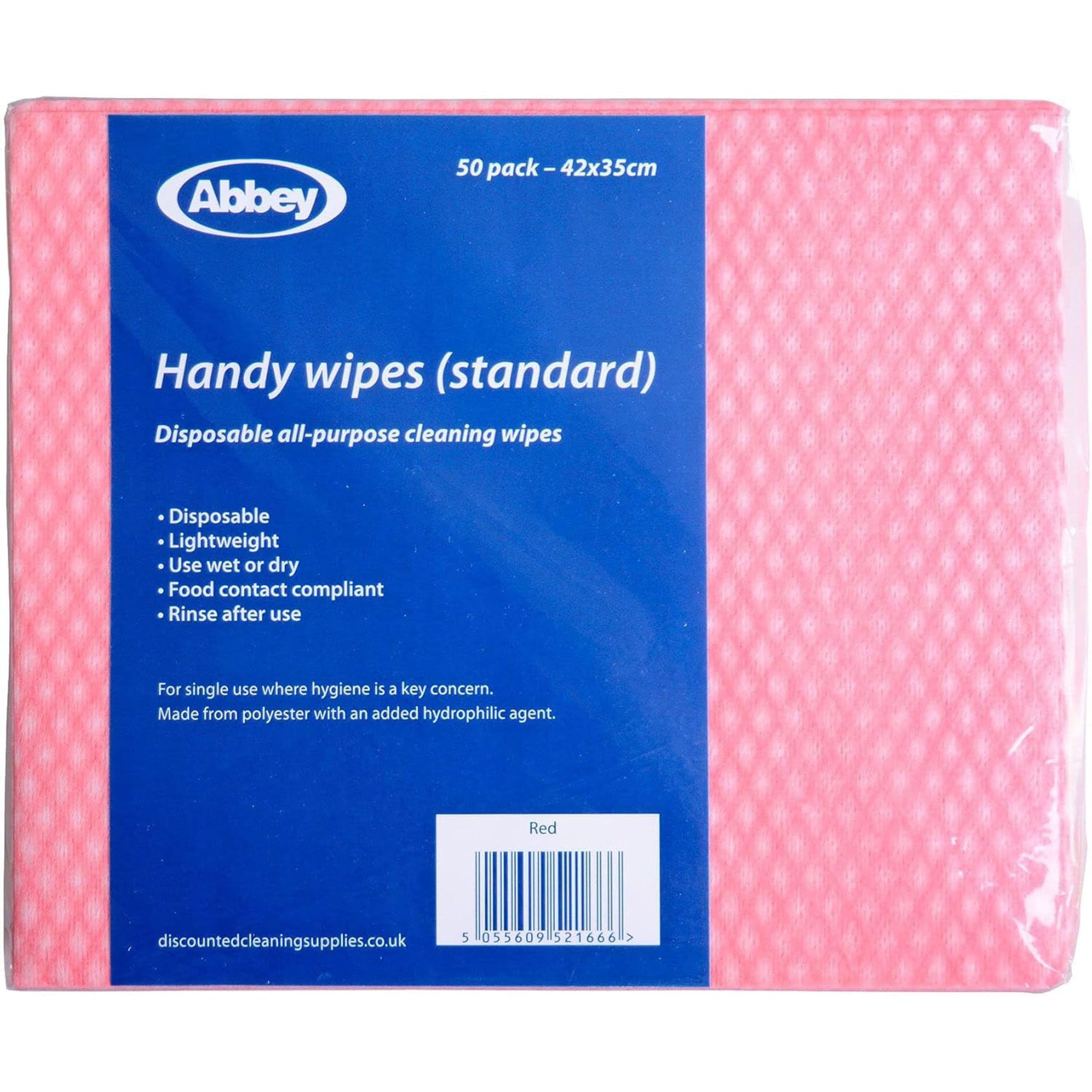 Abbey Pack of 50 Disposable J Cloths Non Woven Wipes – All Purpose Blue Cleaning Cloths – J Cloth to Clean Surfaces, Bathroom, Windows, Dish Cloth –Kitchen Cloth 42 x 35cm (Red)