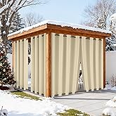 HDCAXKJ Waterproof Outdoor Curtains for Patio with Zipper Top & Bottom Grommet Thermal Privacy Drapes 2 Panels Gazebo Outside Blackout Curtains for Porch Pergola Backyard, 54" W x 84" L, Cream