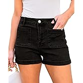 luvamia Jean Shorts for Women High Waisted Trendy Flat Pockets Cutoff Stretchy Denim Shorts Casual Summer