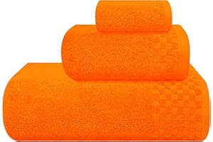 MyOwn Ultra Soft 3 Pack Cotton Towel Set, Contains a Bath Towels 28x55 inch, a Hand Towels 16x24 inch & a Wash Coths 12x12 inch, Ideal Everyday use, Compact & Lightweight - Orange