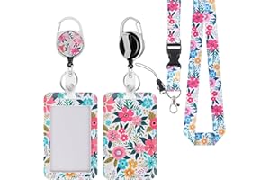 INSFASHBLE ID Badge Holder with Lanyard, Badge Lanyards for Women with Retractable Badge Reel Clip, Keychain with Id Holder, Pink Flower ID Badge Holder Lanyards for ID Badges for Nurse Teacher Office Gifts