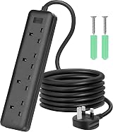 LIPWEL Black 1m 4 Way Extension Lead Power Strip Multi Socket 3250W Slim view 1