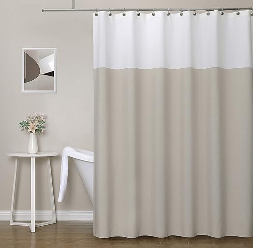 Amazon Com West Lake Tan White Fabric Shower Curtain Color Block Contemporary Bathroom Decor Waterproof Bath Room Curtain 12 Rust Proof Grommets Top For Hotel Spa Home 70 X72 Kitchen Dining