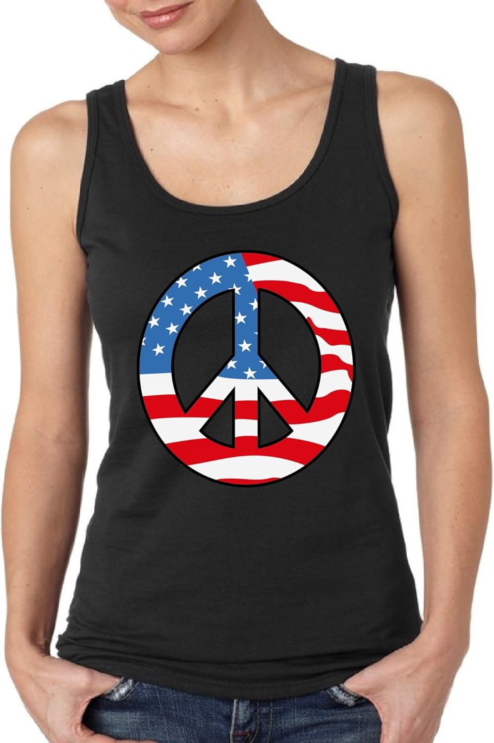 Pekatees American Flag Patriotic Tank Tops for Women Peace Flag Women's Tops 4th of