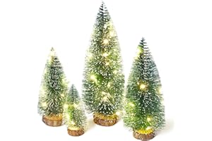 TIME APPIS Small Christmas Tree with Lights, Mini Christmas Tree Table Top Decorations, Desktop Miniature Pine Tree Xmas Holiday Decor, 4 Pcs with Light