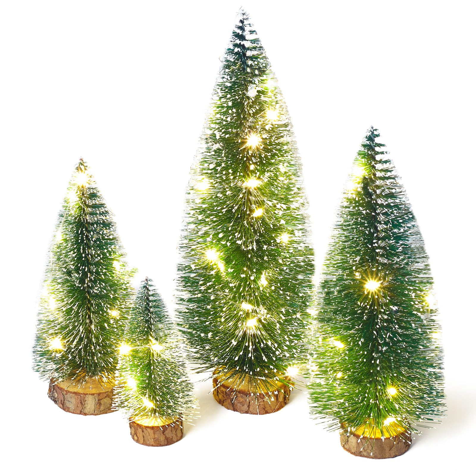 Photo 1 of Small Christmas Tree with Lights, Mini Christmas Tree Table Top Decorations, Desktop Miniature Pine Tree Xmas Holiday Decor, 4 Pcs with Light
