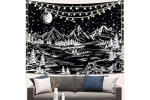 Apdidl Black and White Tapestry Starry Night Mountain Tapestries for Bedroom Aesthetic Moon and Stars Tapastry's Wall Hanging Dark Nature Forest Wall Tapestry for Living Room Dorm (36" x 48")