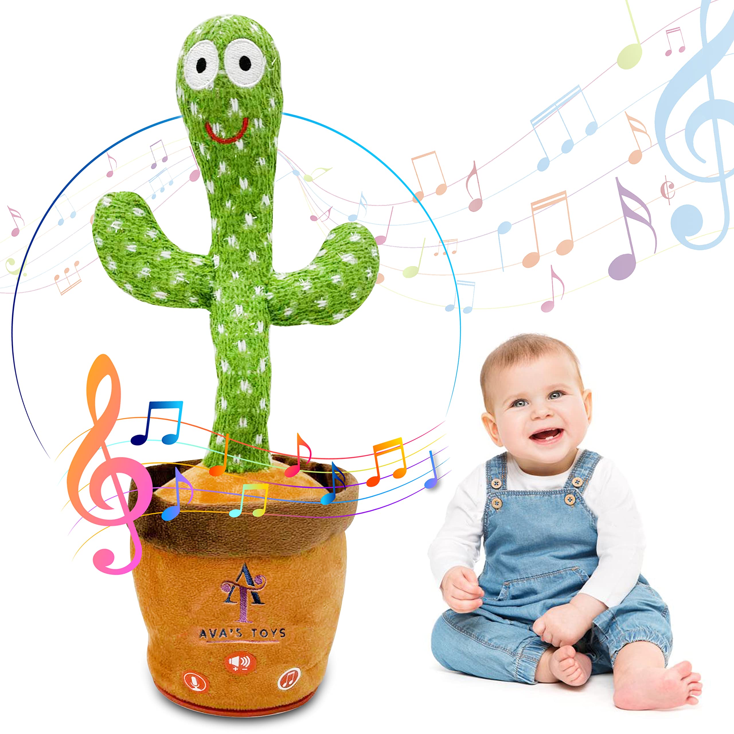 Ava's Toys Dancing Cactus Toy β Talking Cactus Toy for Boys and Girls β Volume Control Singing Cactus Toyβ Singing, Dancing, Voice Recording Plush Learning Toys