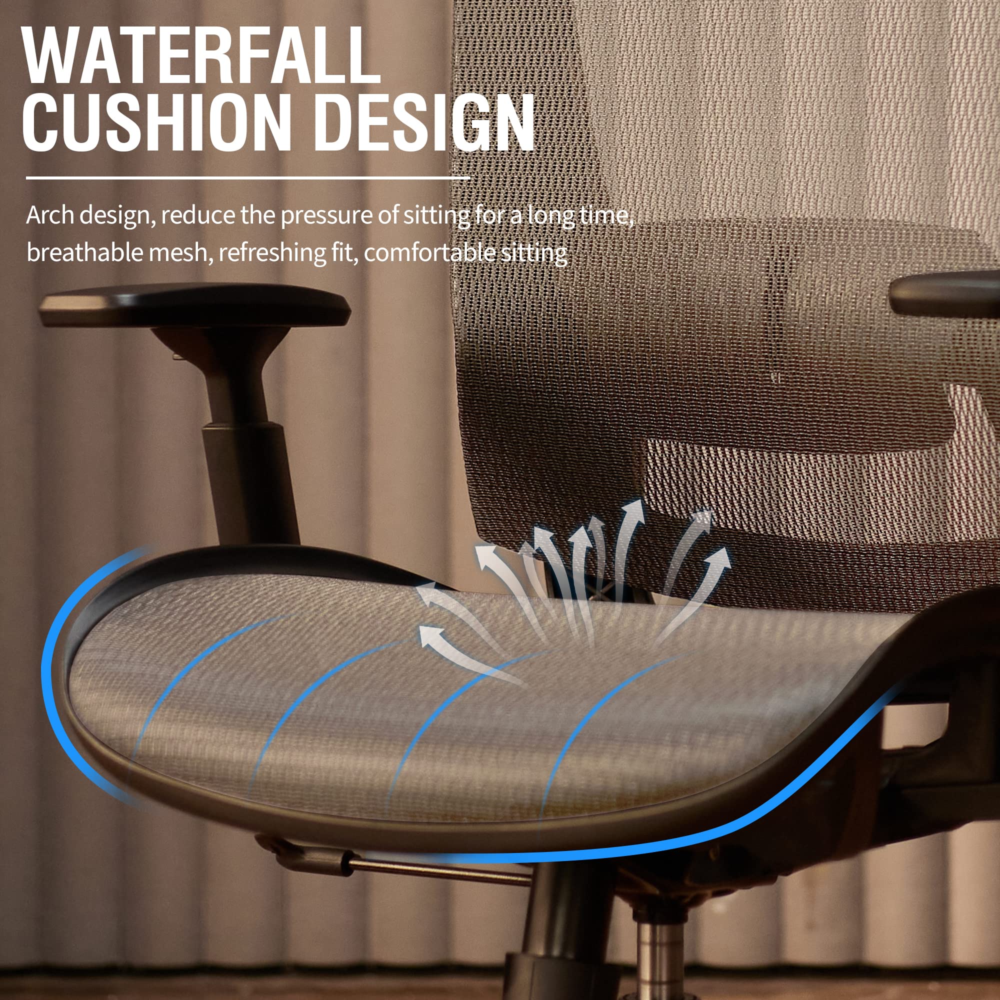 ELABEST T96 Mesh Office Chair,Ergonomic Computer Desk Chair,Sturdy Task Chair- Adjustable Lumbar Support & Armrests,Tilt Function,Comfort Wide Seat,Swivel Home Office Chair