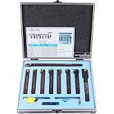 Accusize 1/2 in Shank Indexable Carbide Turning Tool Set, 2988-0012 | 1/2" Shank 9pc Indexable Carbide Turning Tool &amp; Boring Bar Set, C6 Grade Carbide TiN-Coated Inserts for Cutting Steel