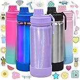 CHILLOUT LIFE 17 oz Kids Insulated Water Bottle for School with Leakproof Spout Lid and Cute Waterproof Stickers, Personalized Stainless Steel Thermos Flask Metal Water Bottle for Girls & Boys