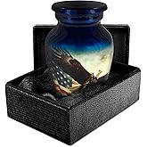 Trupoint Memorials Small Urns for Human Ashes Keepsake, Military and Patriotic Decorative Mini Cremation Urn for Veteran Adult Men and Women, Small Blue