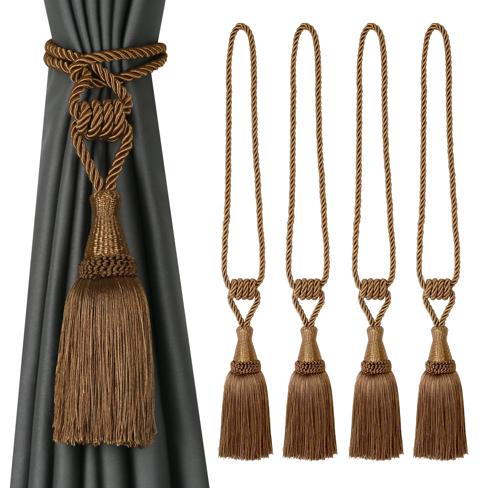 Photo 1 of BEL AVENIR Curtain Tiebacks Handmade Holdbacks for Curtains Drape Decorative Tie Backs with Tassels(Coffee, 4 Pack)