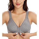 Lemorosy Women's Plus Size Full Coverage Front Closure Posture Back Unpadded Wireless Double Support Minimizer Bra