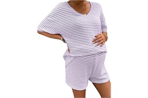 SweatyRocks Women's Maternity 2 Piece Outfits Summer Striped Shorts Sets with Tee Top